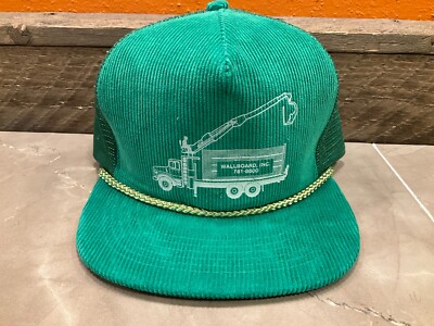 Vintage Green Corduroy Rope Mesh Hat One Size Cap Snapback By Otto Wallboard INC