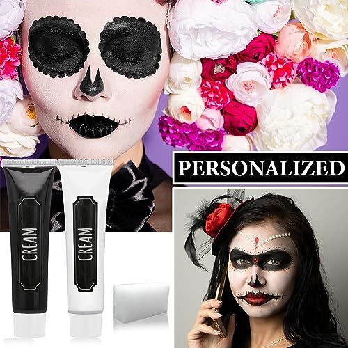 Halloween Cosplay SFX Makeup Black + White Face Body Paint Special Effect - Picture 2 of 7