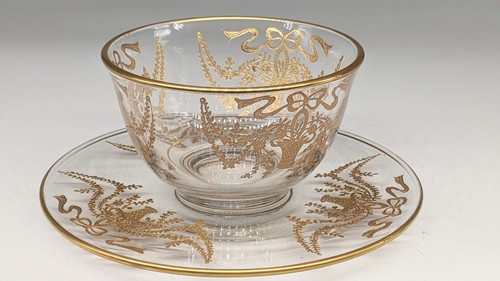 Paden City Glass Bowl Gold Etched Encrusted w/underplate Tiffin Fostoria - 第 1/5 張圖片