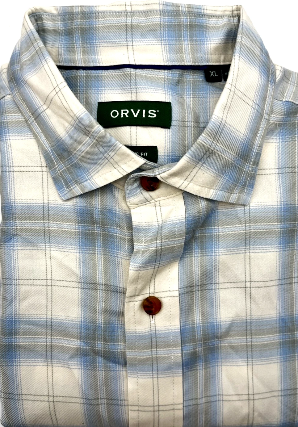 Orvis Men's Long Sleeve Blue Windowpane Plaid Outdoor Shirt XL Lyocell/Cotton