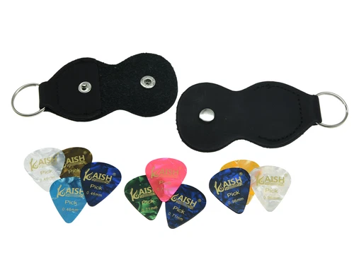 2 Guitar Keychain Pick Holders Plectrum Case Bag with 10 Assorted Thickness Pick