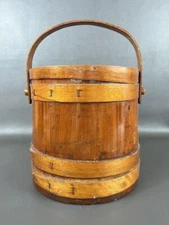 Vintage Primitive Firkin Sugar Bucket Wooden Swing Handle