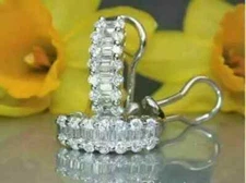 2Ct Baguette Cut Simulated Diamond Women's Hoop Earring 14K White Gold Plated