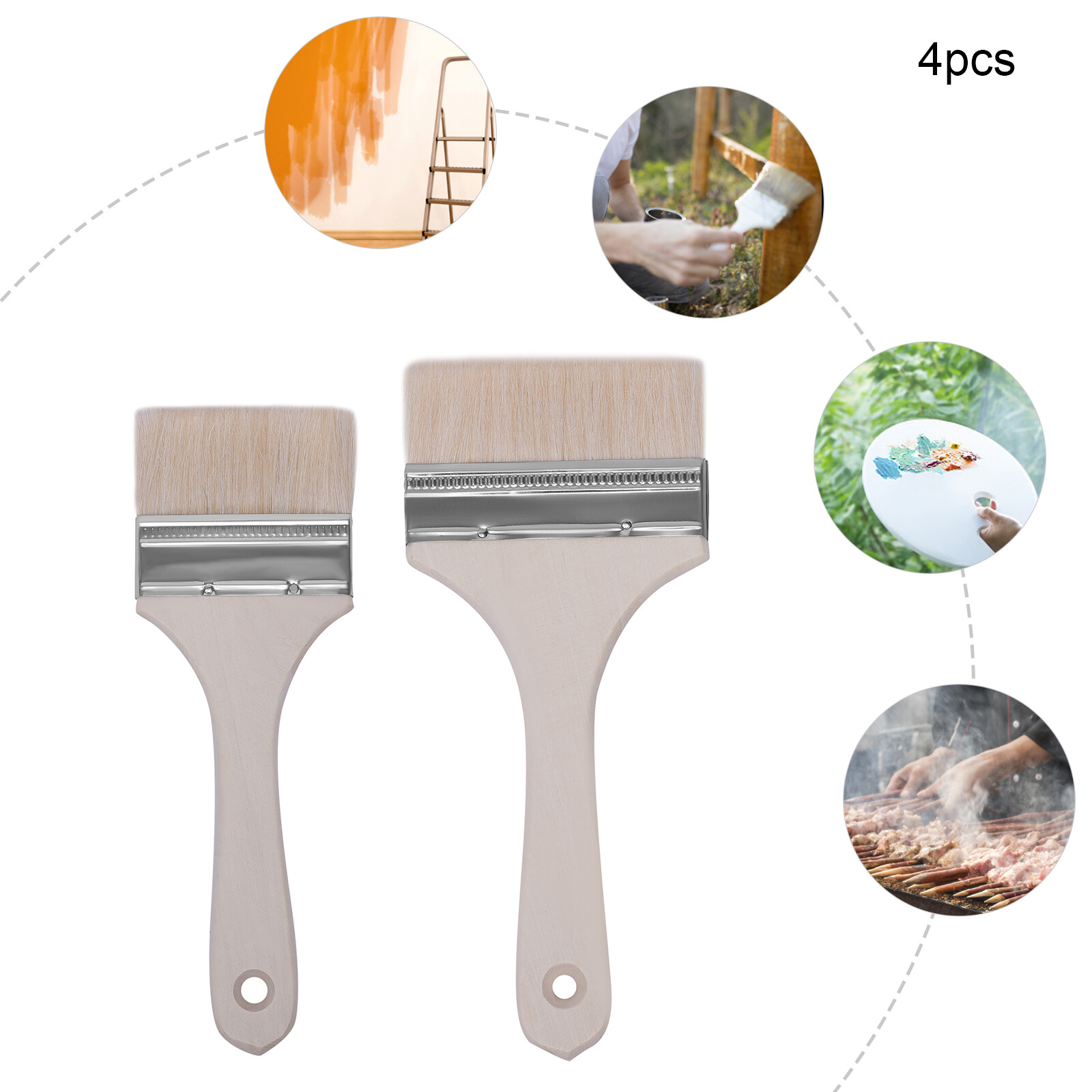 Paint Brush 4pc/Set Wool Wooden Watercolor Artist Oil Drawing Painting Brushes eBay