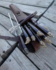Forged stainless steel skewers set in leather case for outdoor grill barbecue