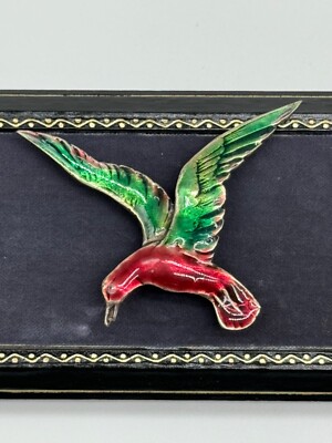 Vintage Bernard Instone Brooch Sterling Silver Enamel Seagull Pin England