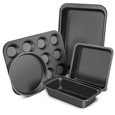 Baking Pans Set 5-Piece Nonstick Bakeware Set with Round/Square Cake Pan Loaf...