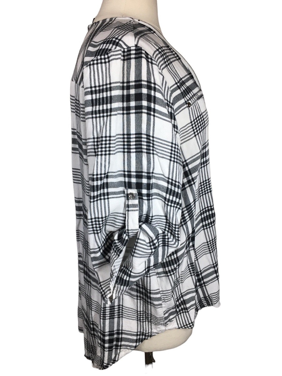 トップス papier blouse Paper Tee Woman's 2X Black & White Plaid Top Blouse 1/2