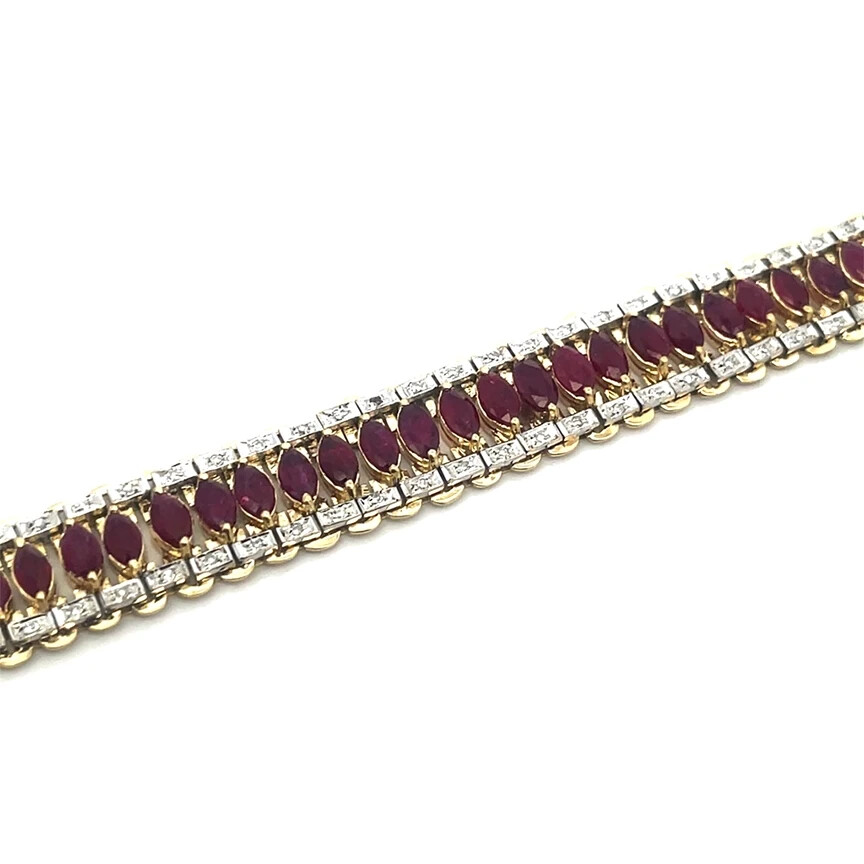 Ruby Diamond Gold Bracelet 18k Two Tone Wide Marq… - image 8