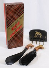 Vtg Brush Shoehorn Tie Rack Wall Plaque Set Lot Vanity Horse Equestrian Retro