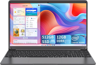 SGIN 15.6 Zoll Laptop 12GB RAM 512GB SSD Computer mit Quad-Core 1080 IPS