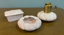 Vtg Lot Evans Pink Ceramic Fine China Table Top Lighter Ashtray & Trinket Box