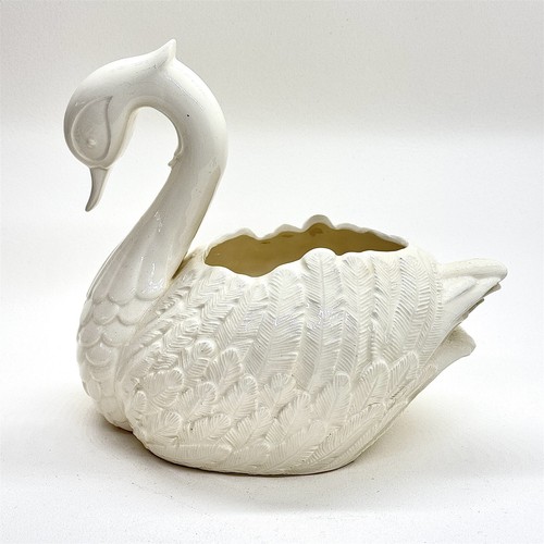 LARGE WHITE CERAMIC SWAN PLANTER SCULPTURE RETRO MID CENTURY STYLE VASE