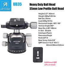 ARTCISE 35mm Low Profile Tripod Head Professional Heavy Duty Metal Ball Head