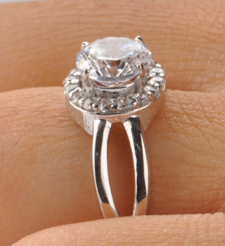 2.40Ct D/VVS1 Round Shape Solitaire With Accents Ring In 925 Sterling Silver - Picture 11 of 14
