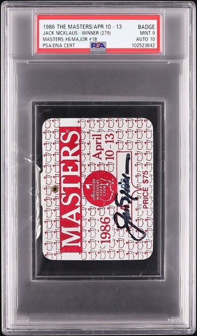 Jack Nicklaus 1986 The Masters Badge Augusta National - Champion PSA 9 Auto 10 
