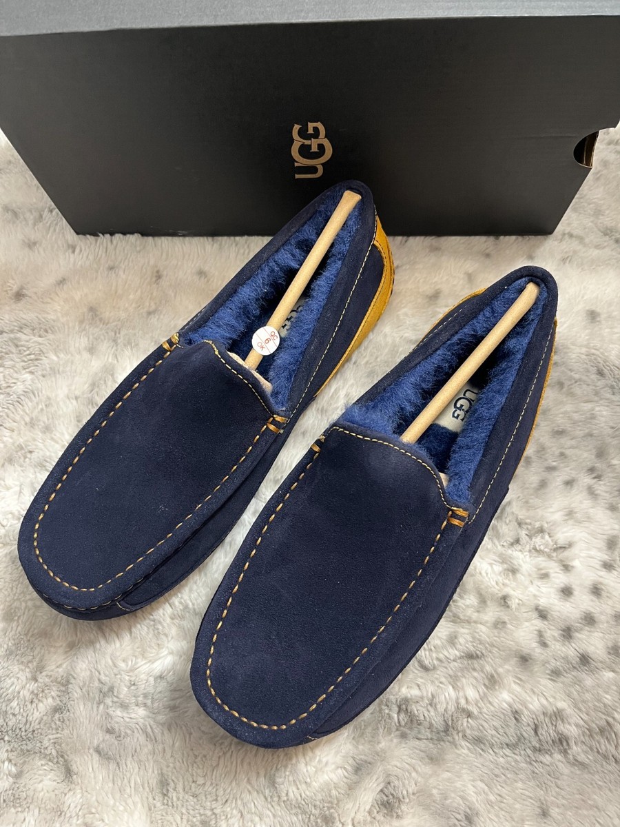 UGG ASCOT Suede LOAFER / Slippers in Navy w/ Yellow Trim MSRP$160