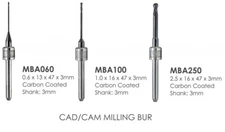 Milling Burs - Carbon Coated -  Amann Girrbach CAD/CAM - 3mm Shank - 3 Sizes