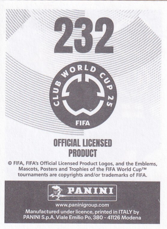 Panini 2025 FIFA Club World Cup 25 Sticker No. 232 Wesley