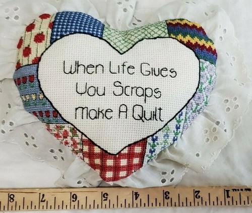 Finished Mini Pillow WHEN LIFE GIVES YOU SCRAPS MAKE A QUILT Cross Stitch - Picture 6 of 9