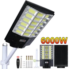 NEWEST Commercial 6000W Solar Street Light Outdoor Dusk-to-Dawn Road Lamp+Pole