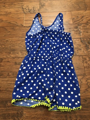 Land End Girls Sz Small (7-8) Blue Romper White Polka Dots Green Trim, B#6 - Picture 4 of 4
