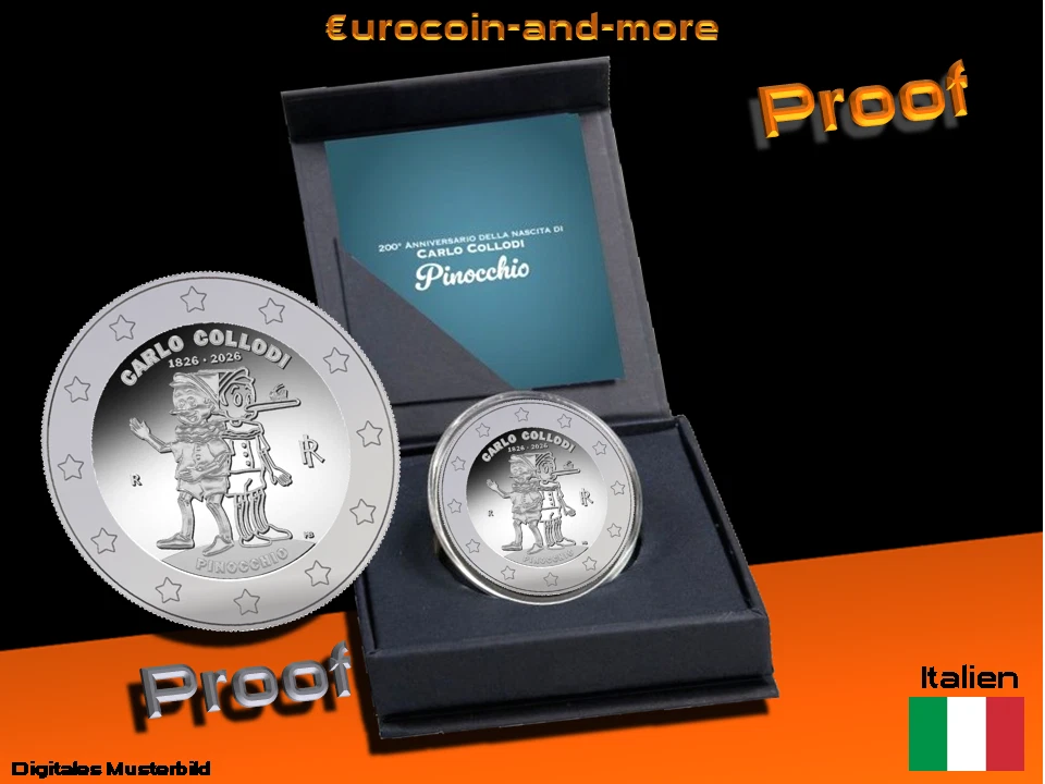 2 Euro Italien 2026  200. Geburtstag von Carlo Collodi – Pinocchio PP / Proof - Bild 1 von 1