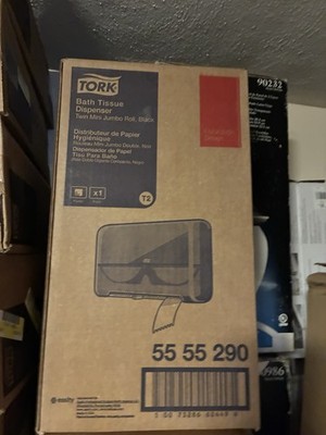 Tork 5555290 Twin Mini Jumbo Roll Bath Tissue Dispenser T2 - Black (New in Box)