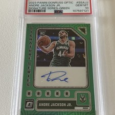 2023 Donruss Optic Andre Jackson Jr Signature Series Green Auto RC #SSAJJ PSA 10