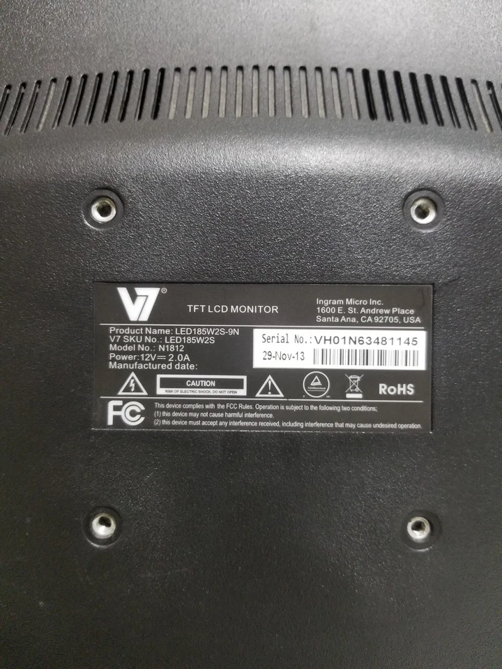 V7 Computer Monitor N1812 PC Display 18 In With Stand + Power Cord - Image 4 of 4