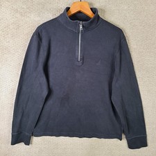 Nautica Sweater Mens Large Black Knit 1/4 Zip Mock Neck Cotton Basic Essential