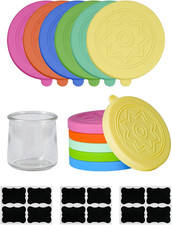 12 Pack Silicone Oui Yogurt Jar Lids with 12 Labels, Food-Grade Lids for 5Oz Oui