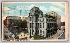 Boston MA Massachusetts City Hall & Annex White Border Postcard Used