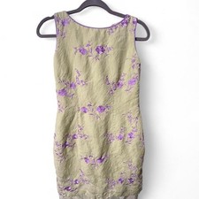 XXS vintage 90s green tea dress with lilac lining and embroidered flowers
