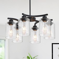 6-Light Modern Farmhouse Black Chandeliers for Dining Room,20.8" Kitchen Isla...