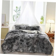 3-Piece Plush Shaggy Comforter Set, Full/Queen Queen 88"x88" Tie-dye Black