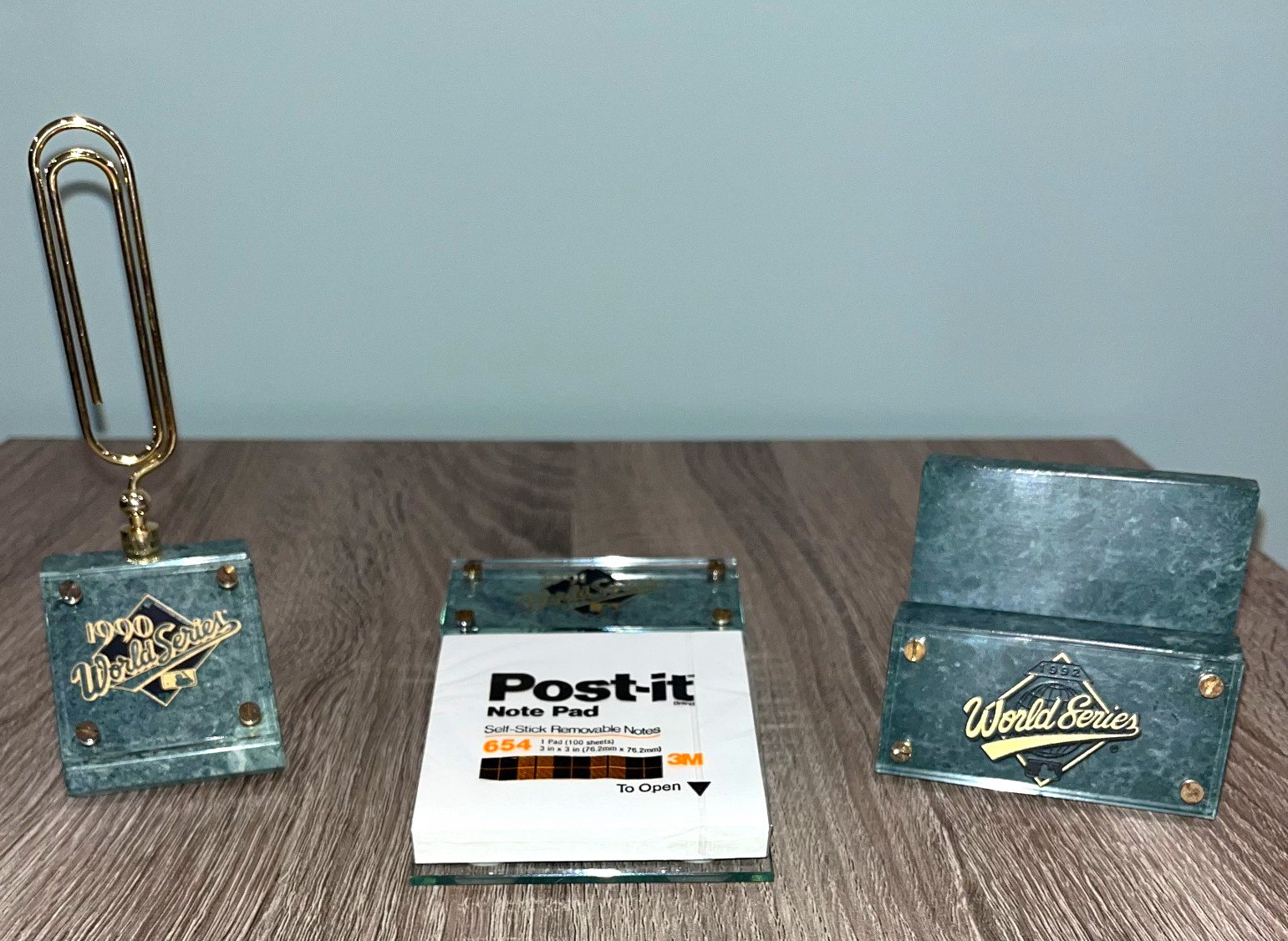 World Series 3-Piece Desk Set Genuine Marble 1990, 1991, 1992