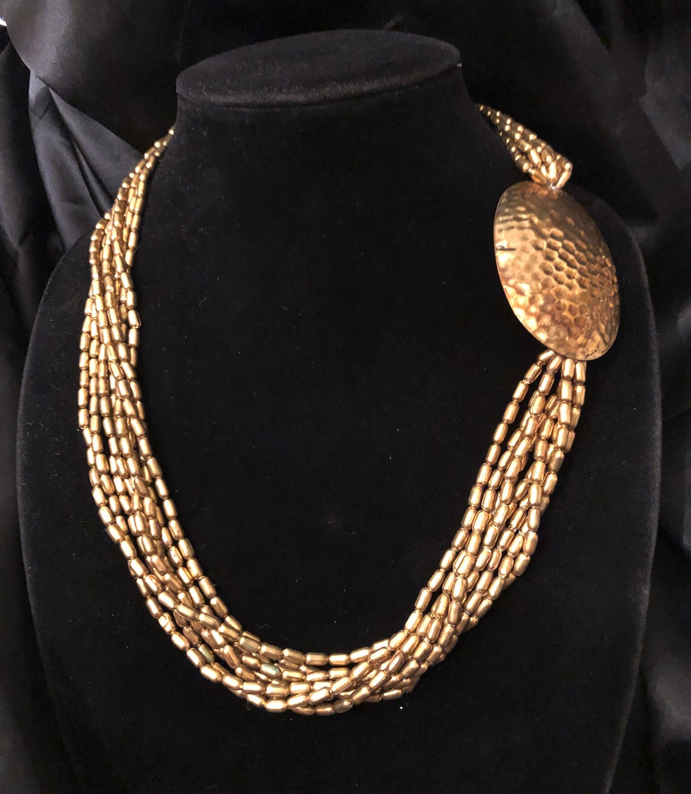 Hammered Brass Statement Necklace Mid Century MOD… - image 1