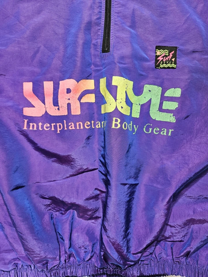 Cortavientos Vintage Años 90 Estilo Surf Iridiscente Cuarto Cremallera Púrpura Azul Talla Única Foto 4 de 4