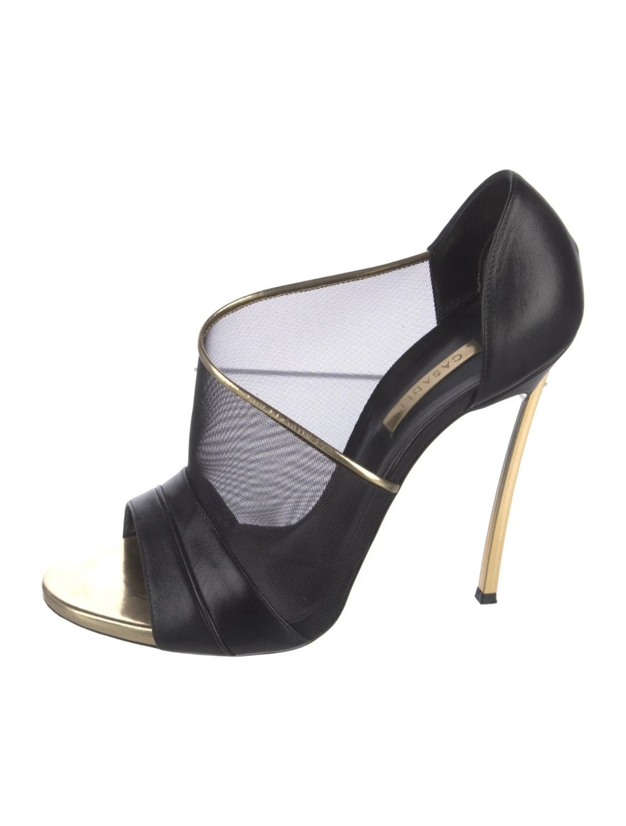 CASADEI Black Mesh Leather D'Orsay Pumps Blade Heels Size 10 IT 40