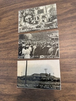 1909 Gov John A Johnson Death Funeral Lot Of 3 Postcards Minnesota EXCELLENT