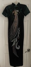 Chinese Dark Green With Sparkles Pattern Velvet Qipao Dress.