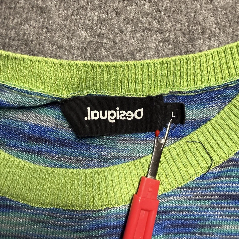 Desigual Short Sleeve Shirt Womens Large Blue Vibrant Floral Bird Lightweight - Image 2 of 4