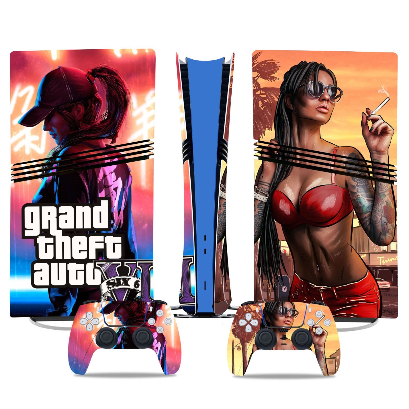 GTA 6 skin per PS5 e Pro e 2 controller - adesivo vinile premium Vice City