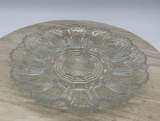 Clear Glass Deviled Egg Platter Round Serving Tray 12 Egg Wells Centerpiece