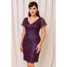 Adrianna Papell Flutter Sleeve Beaded Sequin Dress 14 NYE Glam Cocktail Coquette
