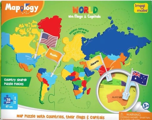 Imagimake Mapology World with Flags & Capitals Fun Educational Jigsaw Puzzle NEW - Picture 3 of 8
