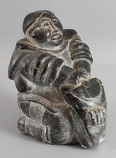 Antique PAULUSI IQIQI AMARUALI Inuit Eskimo Seal Hunter Stone Carving Sculpture