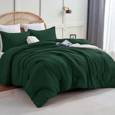 Dark Emerald Green Comforter Set Queen Size, 3 Pieces Solid Breathable