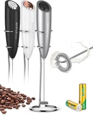 SIMPLETaste Milk Frother Handheld Battery Operated Electric With Stand, Gray 